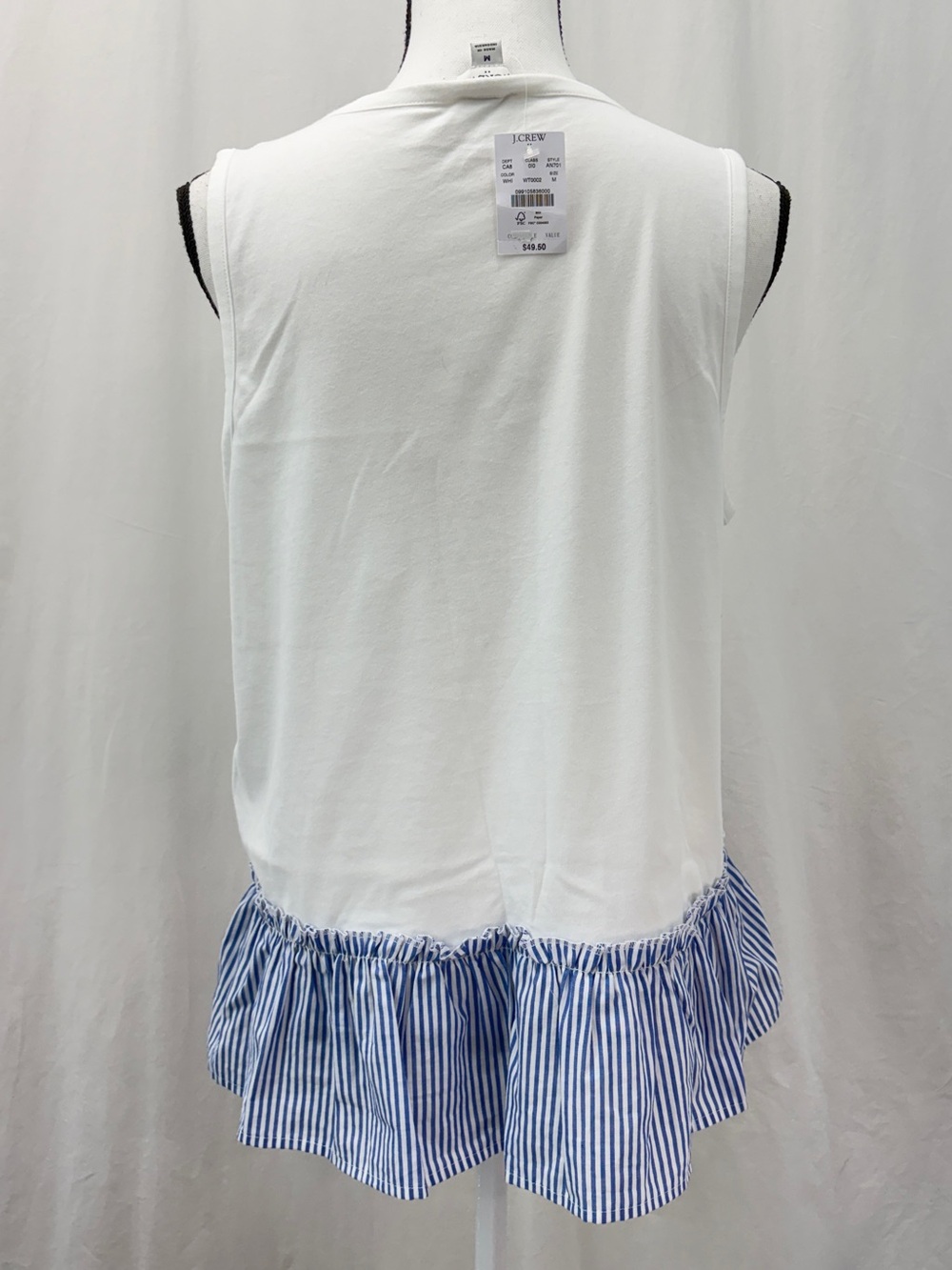 J Crew Blue and White Striped 100% Cotton Peplum T-shirt Tank Size Medium NWT - Picture 7 of 15